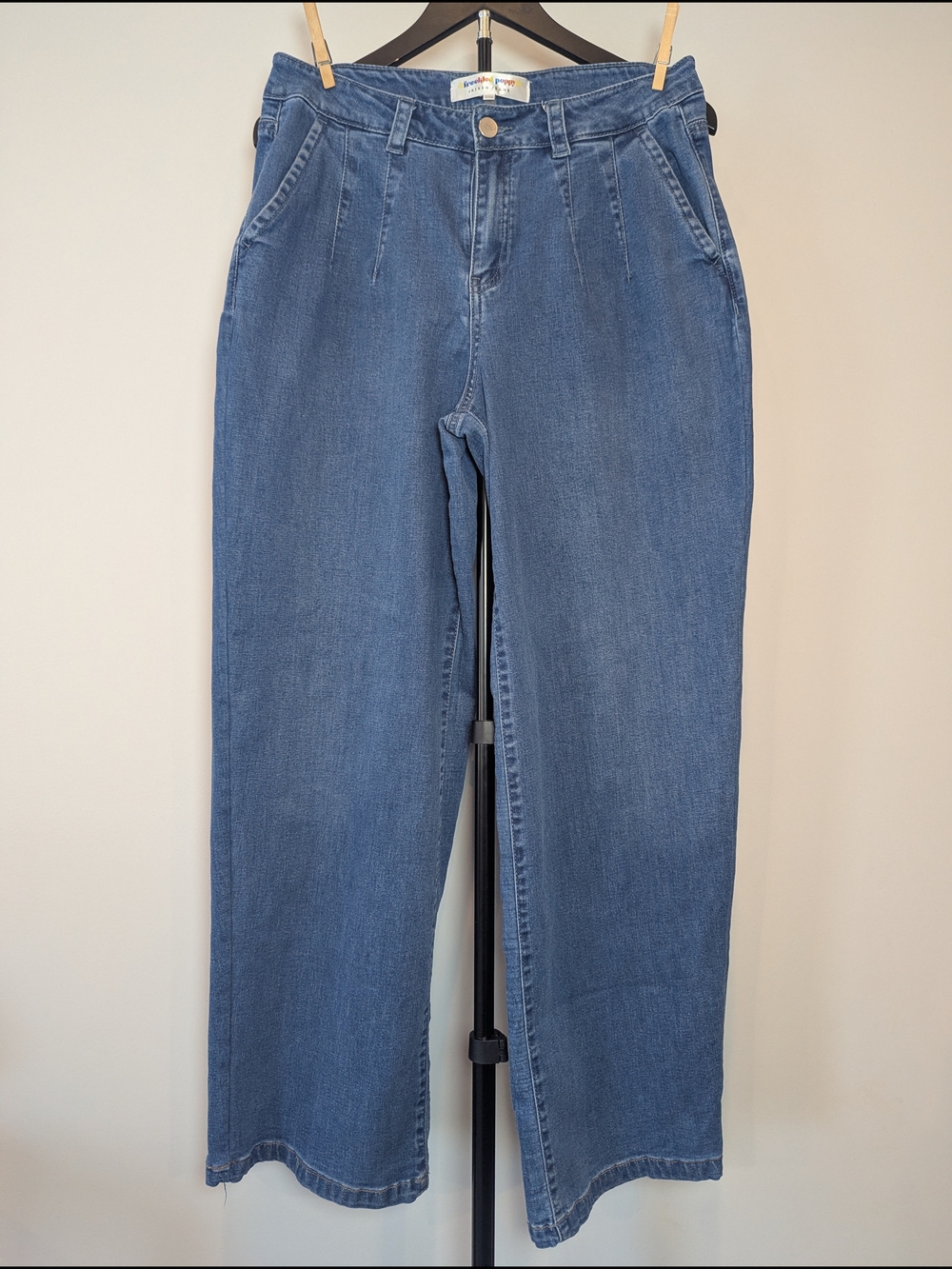 Risen X Freckled Poppy Women's Size 7/28 Pleated Front Wide Leg Dark Wash Jeans